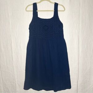 NWT-Dear John Navy Crocheted Maxi Dress-Smocked Back-Adjustable Straps-Flowy-L